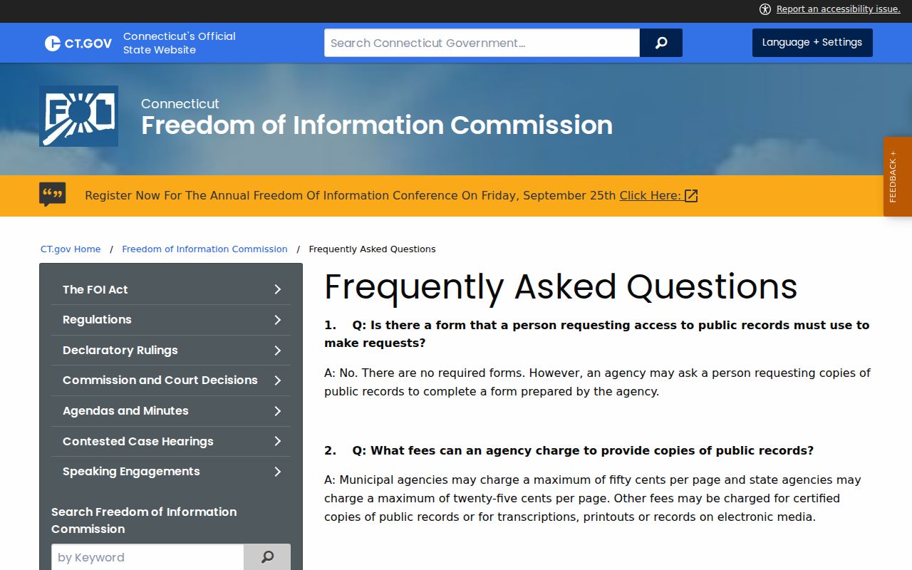Tolland County warrant records FOI request guidance