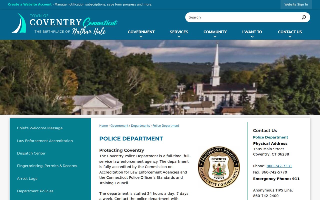 Coventry warrant search official police department contact page