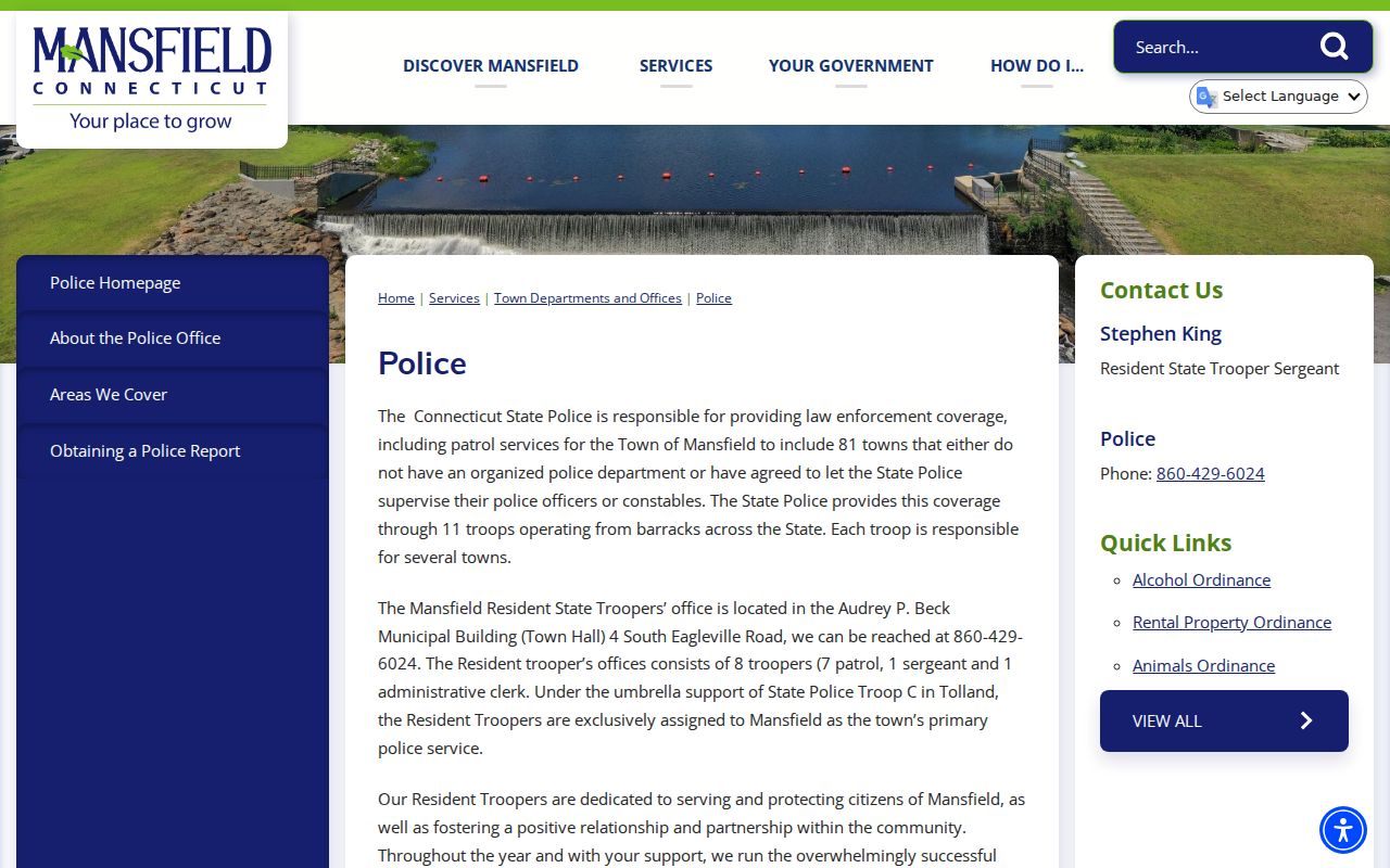 Mansfield warrant search resident State Trooper service page