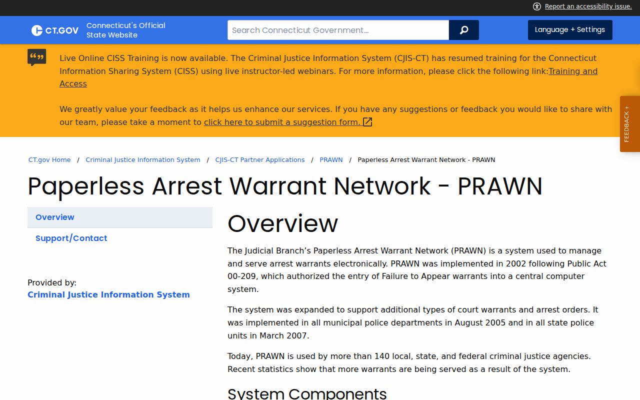 Tolland County warrant records PRAWN authorized-agency overview